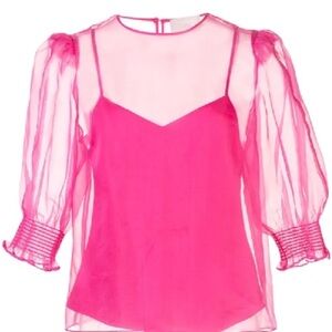 CINQ A SEPT KATERINA SHEER SILK TOP IN PINK AZALEA